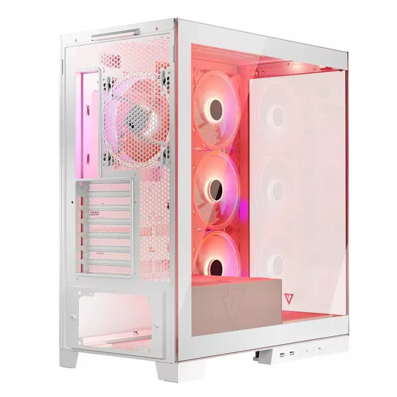 PC-kotelo MODECOM Volcano SPACE APEX ARGB MIDI Tower valkoinen – teräs, sivulasiseinä, ARGB-tuuletin, USB-C