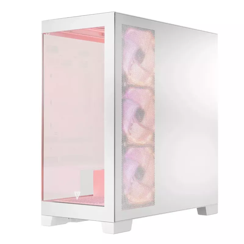 PC-kotelo MODECOM Volcano SPACE APEX ARGB MIDI Tower valkoinen – teräs, sivulasiseinä, ARGB-tuuletin, USB-C