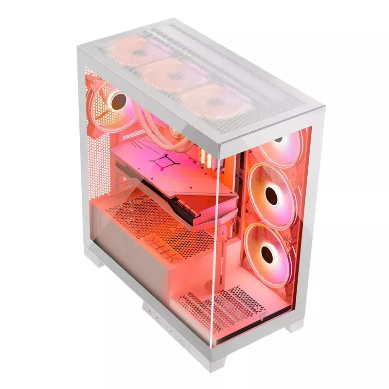 PC-kotelo MODECOM Volcano SPACE APEX ARGB MIDI Tower valkoinen – teräs, sivulasiseinä, ARGB-tuuletin, USB-C