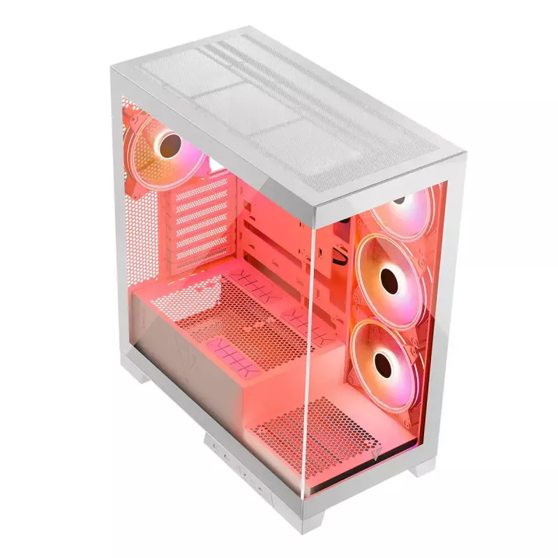 PC-kotelo MODECOM Volcano SPACE APEX ARGB MIDI Tower valkoinen – teräs, sivulasiseinä, ARGB-tuuletin, USB-C
