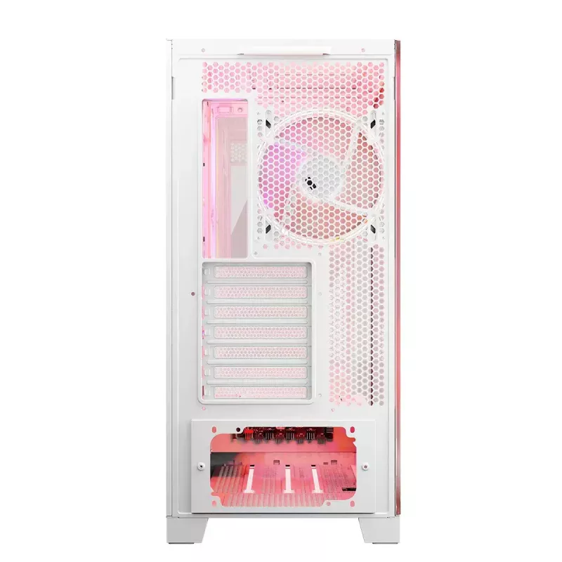 PC-kotelo MODECOM Volcano SPACE APEX ARGB MIDI Tower valkoinen – teräs, sivulasiseinä, ARGB-tuuletin, USB-C