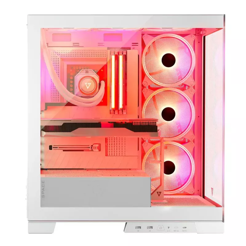 PC-kotelo MODECOM Volcano SPACE APEX ARGB MIDI Tower valkoinen – teräs, sivulasiseinä, ARGB-tuuletin, USB-C