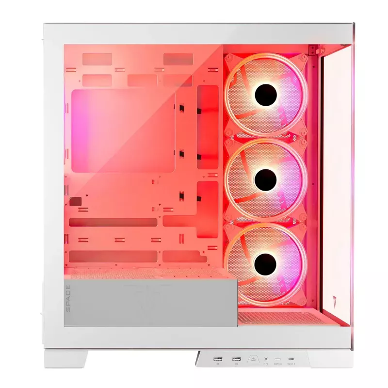PC-kotelo MODECOM Volcano SPACE APEX ARGB MIDI Tower valkoinen – teräs, sivulasiseinä, ARGB-tuuletin, USB-C