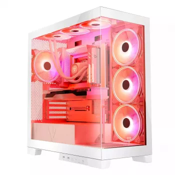 PC-kotelo MODECOM Volcano SPACE APEX ARGB MIDI Tower valkoinen – teräs, sivulasiseinä, ARGB-tuuletin, USB-C