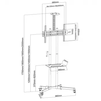 Techly ICA-TR216T TV-seinäteline/jalusta 177,8 cm (70