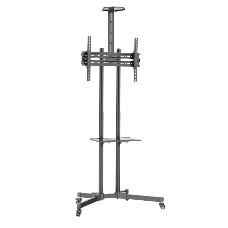 Techly ICA-TR216T liikuteltava TV-teline pyörillä 37–70 tuuman (enintään 177,8 cm) näytöille, enintään 50 kg, 2 hyllyä, musta