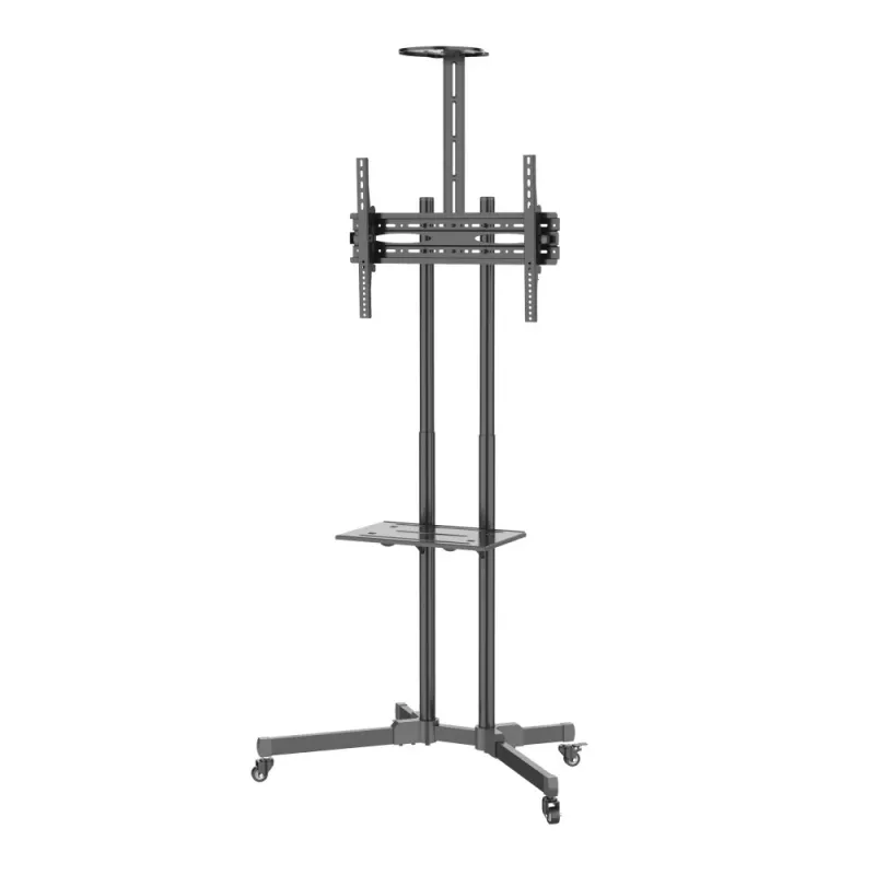 Techly ICA-TR216T liikuteltava TV-teline pyörillä 37–70 tuuman (enintään 177,8 cm) näytöille, enintään 50 kg, 2 hyllyä, musta
