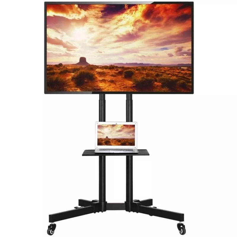 Techly ICA-TR216T liikuteltava TV-teline pyörillä 37–70 tuuman (enintään 177,8 cm) näytöille, enintään 50 kg, 2 hyllyä, musta