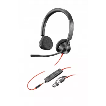 HP Poly Blackwire 3325 stereo USB-C-kuuloke +3,5 mm liitin +USB-C/A-sovitin