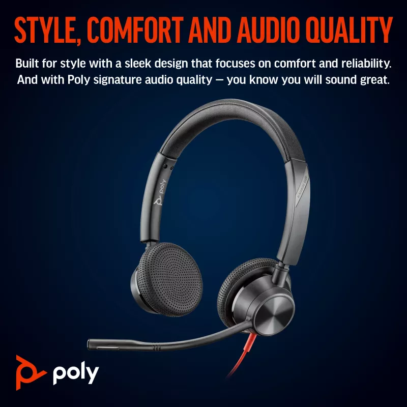 HP Poly Blackwire 3325 stereo USB-C-kuuloke +3,5 mm liitin +USB-C/A-sovitin
