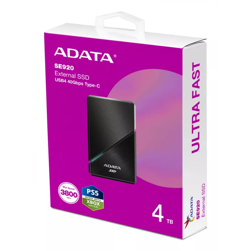 ADATA SE920 Thunderbolt-teknologia 4 TB USB Type-C USB4 Gen 3x2 musta