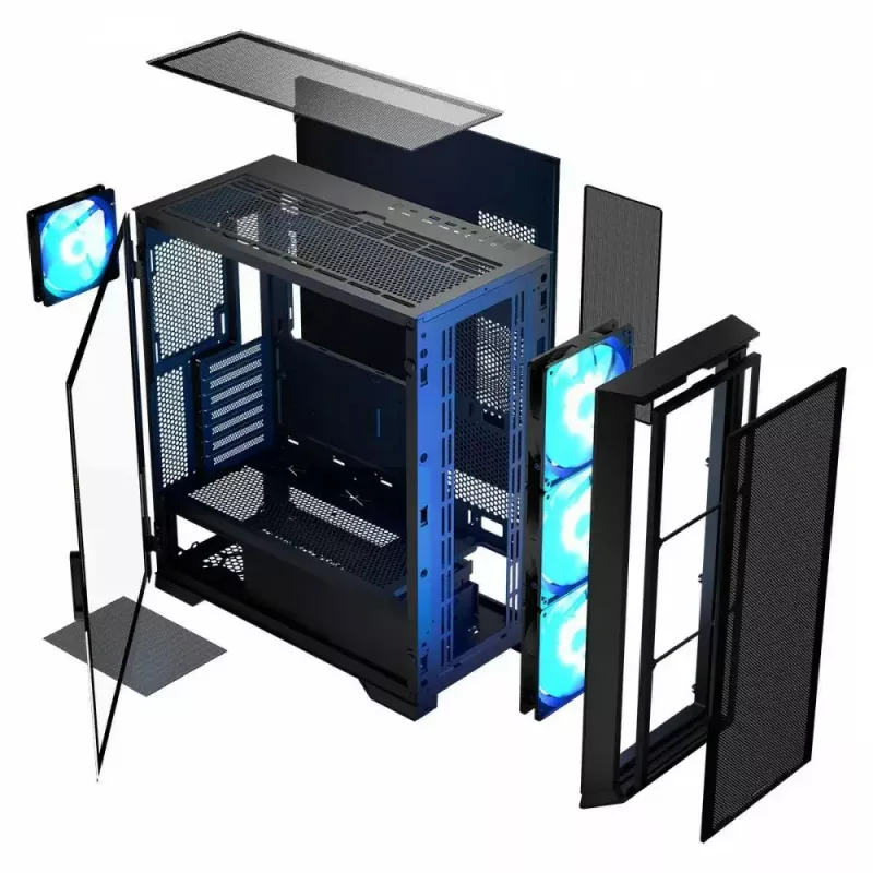 PC-kotelo MODECOM Horizon ARGB FLOW MIDI musta — E-ATX-tuki, karkaistu lasi, ARGB, USB-C, max. GPU 400 mm