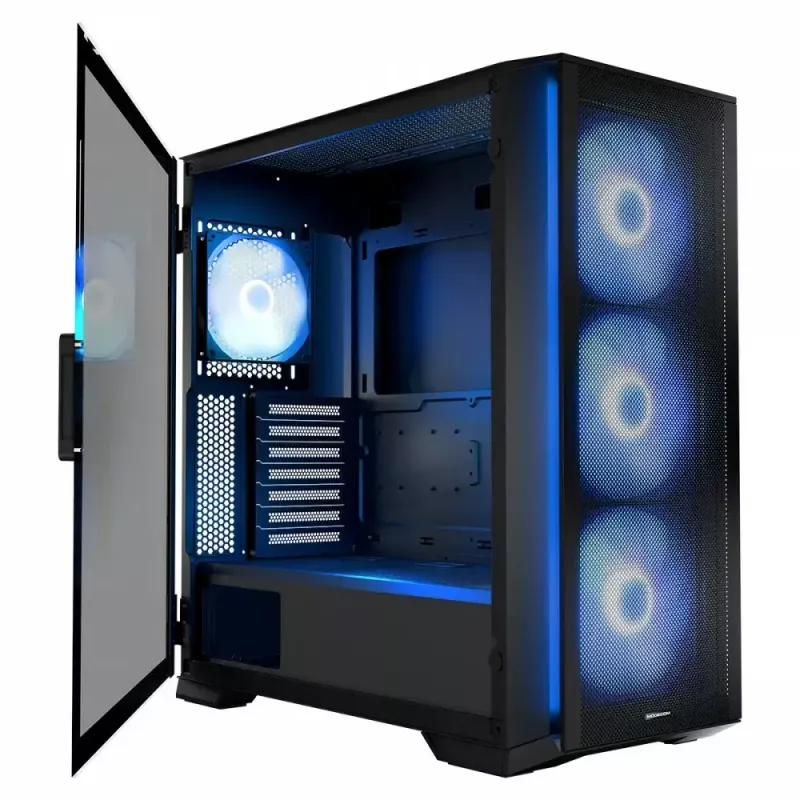 PC-kotelo MODECOM Horizon ARGB FLOW MIDI musta — E-ATX-tuki, karkaistu lasi, ARGB, USB-C, max. GPU 400 mm