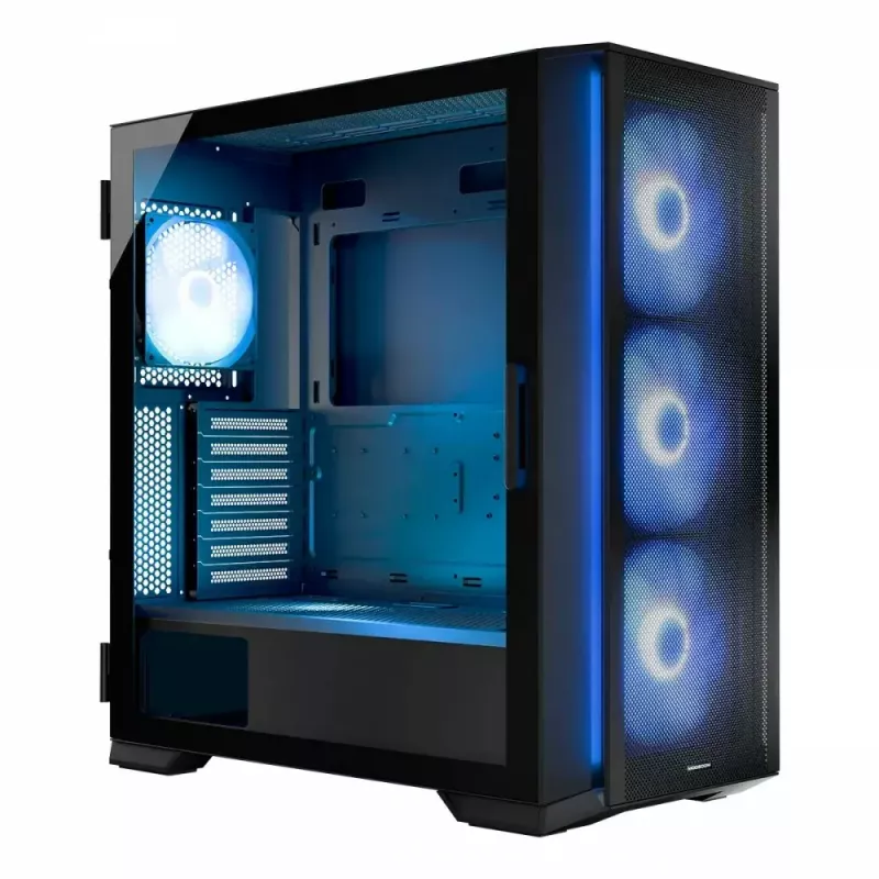 PC-kotelo MODECOM Horizon ARGB FLOW MIDI musta — E-ATX-tuki, karkaistu lasi, ARGB, USB-C, max. GPU 400 mm
