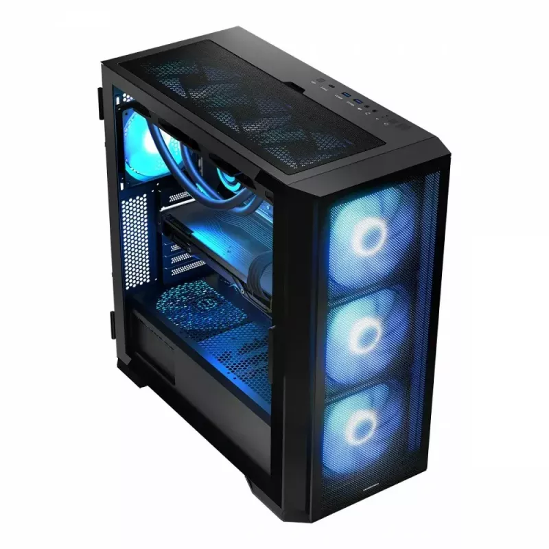 PC-kotelo MODECOM Horizon ARGB FLOW MIDI musta — E-ATX-tuki, karkaistu lasi, ARGB, USB-C, max. GPU 400 mm