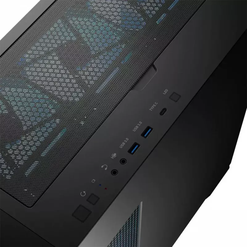 PC-kotelo MODECOM Horizon ARGB FLOW MIDI musta — E-ATX-tuki, karkaistu lasi, ARGB, USB-C, max. GPU 400 mm