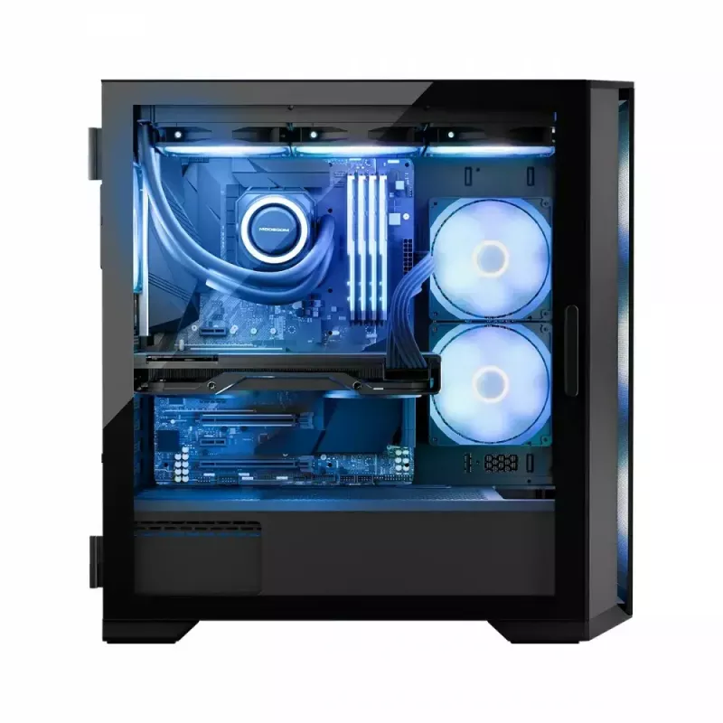 PC-kotelo MODECOM Horizon ARGB FLOW MIDI musta — E-ATX-tuki, karkaistu lasi, ARGB, USB-C, max. GPU 400 mm