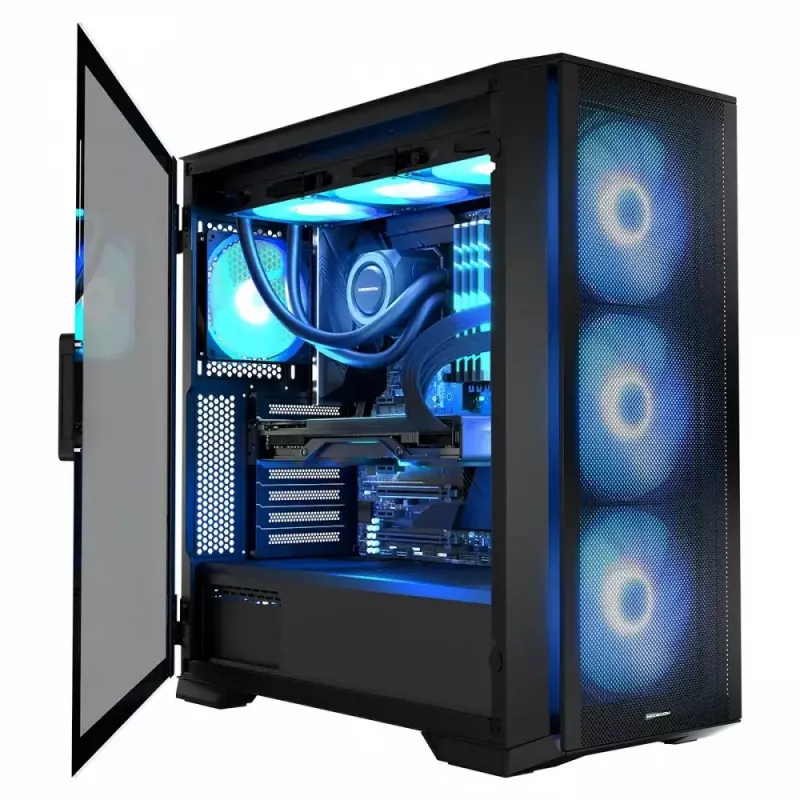 PC-kotelo MODECOM Horizon ARGB FLOW MIDI musta — E-ATX-tuki, karkaistu lasi, ARGB, USB-C, max. GPU 400 mm