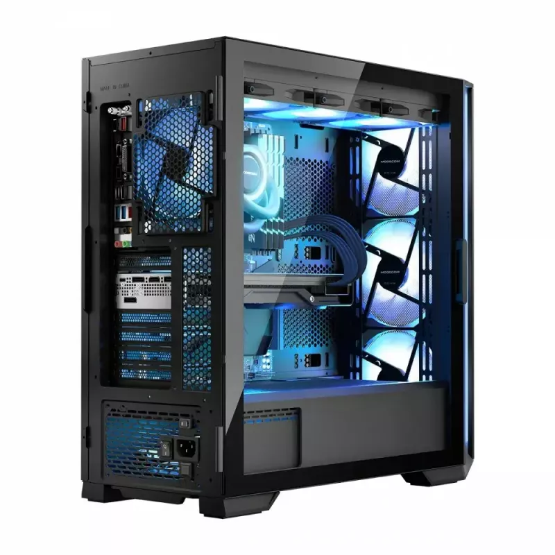 PC-kotelo MODECOM Horizon ARGB FLOW MIDI musta — E-ATX-tuki, karkaistu lasi, ARGB, USB-C, max. GPU 400 mm