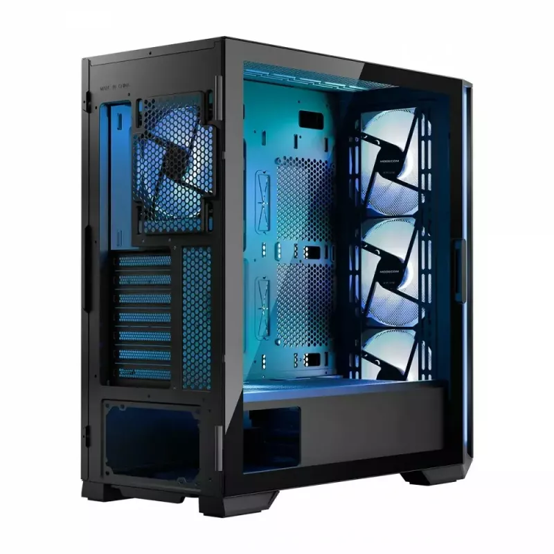 PC-kotelo MODECOM Horizon ARGB FLOW MIDI musta — E-ATX-tuki, karkaistu lasi, ARGB, USB-C, max. GPU 400 mm