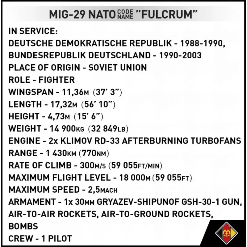 Rakennuslelu Cobi MiG-29 Itä-Saksa 5851 — 300-osainen sarja