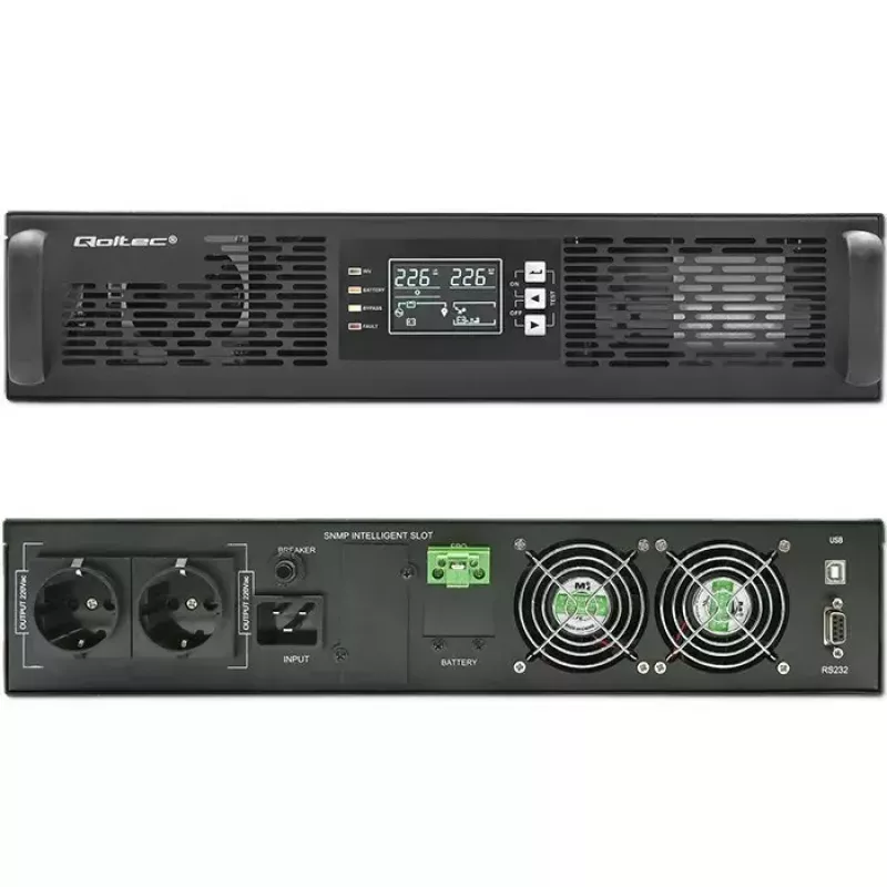 Rack-UPS QOLTEC 52286 2 kVA (2000 W) tehokerroin 1,0, rack-asennettava