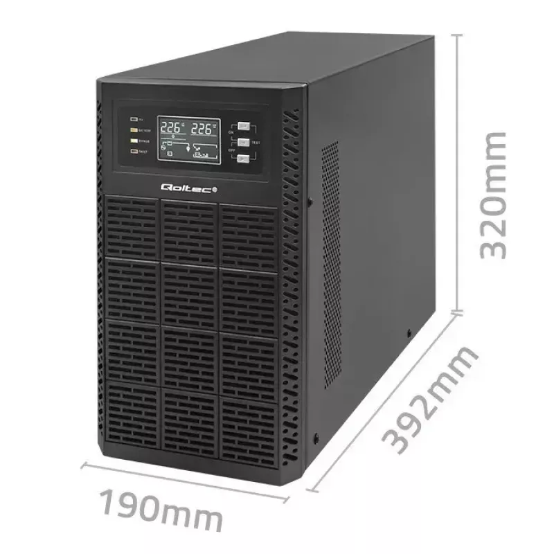 Keskeytymätön virtalähde QOLTEC 52282 3kVA Line-Interactive LCD-näytöllä