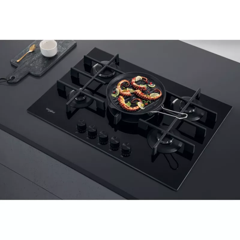 Whirlpool AKWL 728/NB musta kalusteisiin asennettava 75 cm kaasu 5 aluetta