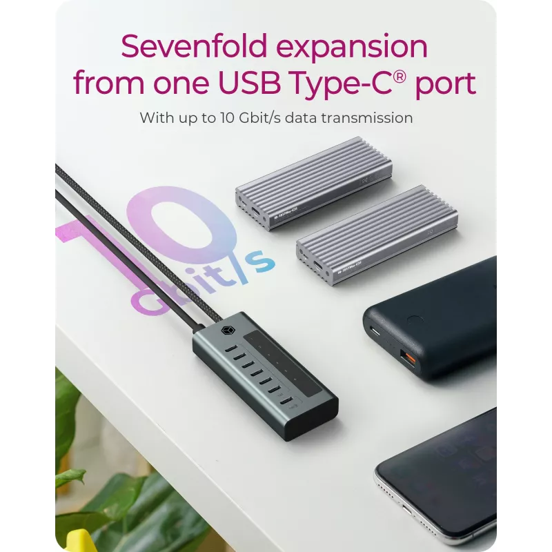 ICY BOX IB-HUB1457-C31 USB 3.2 Gen 1 (3.1 Gen 1) Type-C 10000 Mbit/s sininen, harmaa