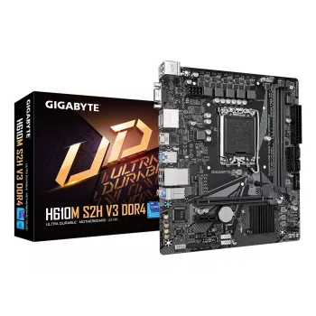 GIGABYTE H610M S2H V3 DDR4 emolevy - tukee Intel Core 14. sukupolven suorittimia, 4+1+1 hybridi digitaalinen VRM, jopa 3200 MHz DDR4, 1x PCIe 3.0 M.2, GbE LAN, USB 3.2 Gen 1