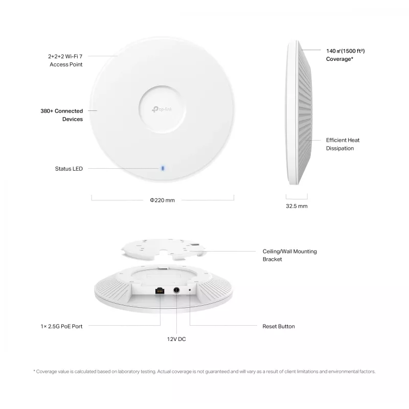TP-Link Omada BE9300 kattoon asennettava Tri-Band-Wi-Fi-7-tukiasema