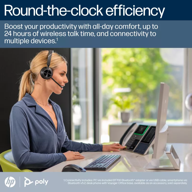 HP Poly Voyager 4310-M Microsoft Teams -sertifioitu USB-C-kuulokemikrofoni + BT700-sovitin + lataustelakka