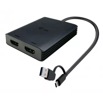 i-tec USB-A/USB-C Dual 4K/60 Hz HDMI -videosovitin, 0,27 m, USB Type-A/USB Type-C, 2 x HDMI, uros, naaras, 3840 x 2160 pikseliä