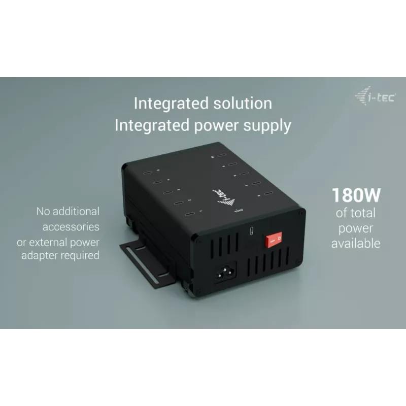 i-tec USB-C/USB-A metallinen lataus- ja data-keskitin, 15 W per portti, 10x USB-C