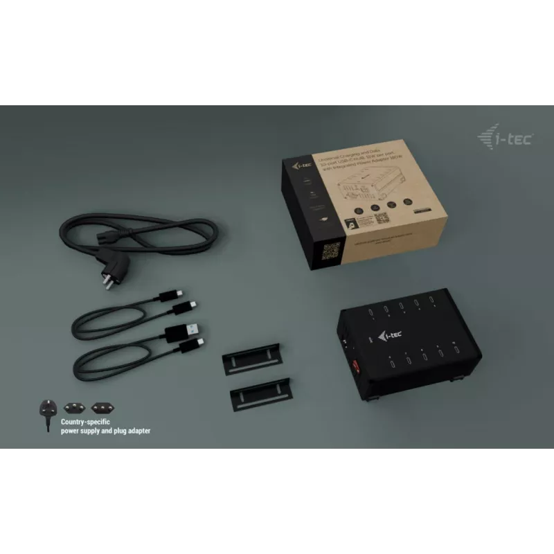 i-tec USB-C/USB-A metallinen lataus- ja data-keskitin, 15 W per portti, 10x USB-C