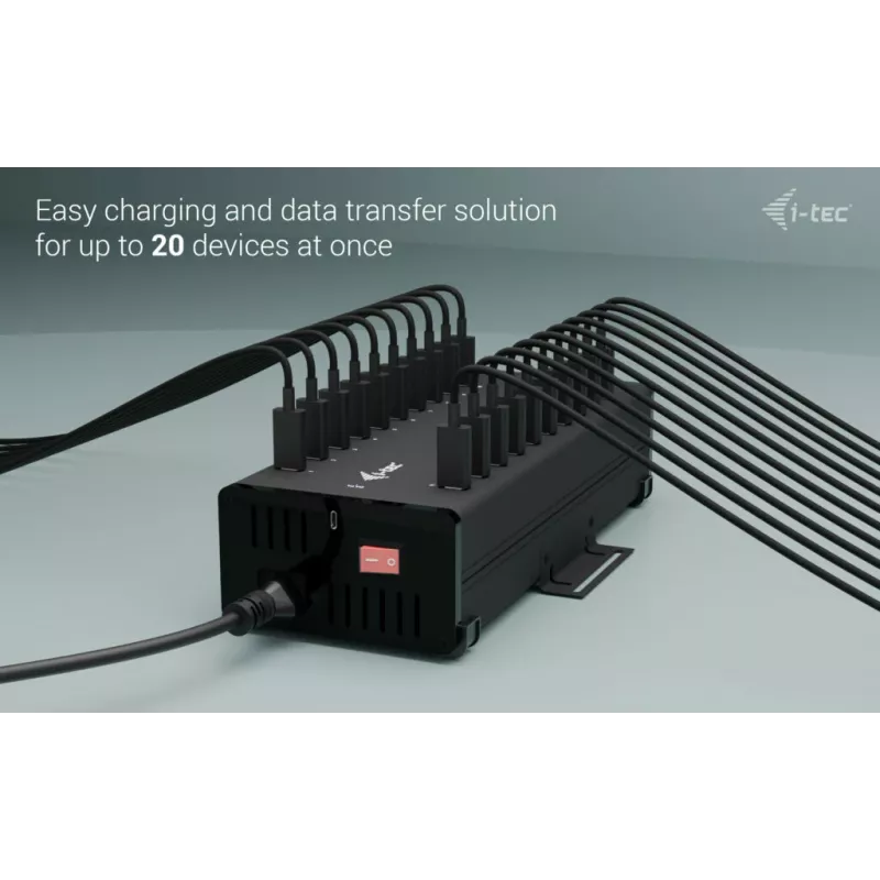 i-tec USB-C/USB-A metallinen lataus- ja datakeskitin, 15W liitäntää kohti, 20x USB-C