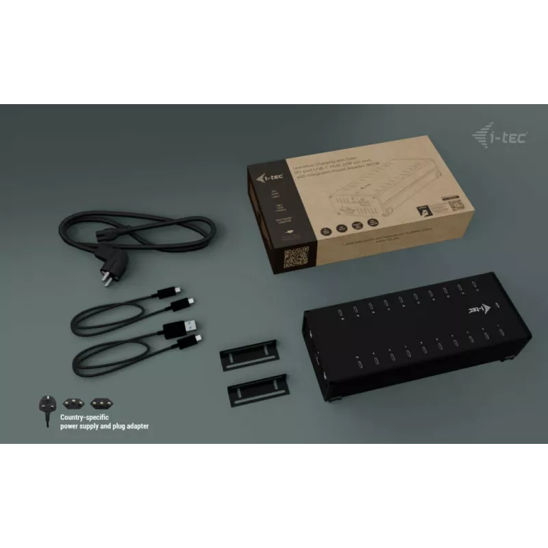 i-tec USB-C/USB-A metallinen lataus- ja datakeskitin, 15W liitäntää kohti, 20x USB-C