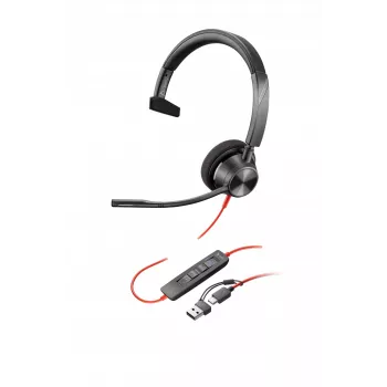 HP Poly Blackwire 3310 yksikanavainen Microsoft Teams -sertifioitu USB-C-kuulokemikrofoni + USB-C/A-sovitin