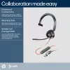 HP Poly Blackwire 3310 yksikanavainen Microsoft Teams -sertifioitu USB-C-kuulokemikrofoni + USB-C/A-sovitin