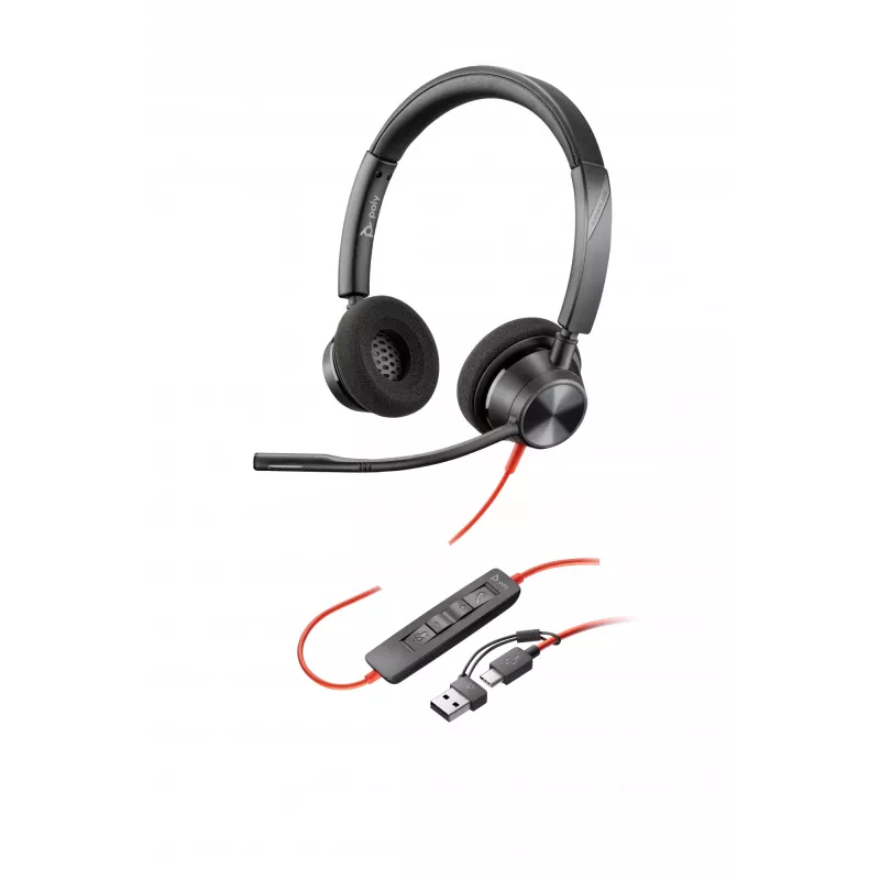 HP Poly Blackwire 3320 stereofoninen USB-C-kuulokemikrofoni + USB-C/A-sovitin