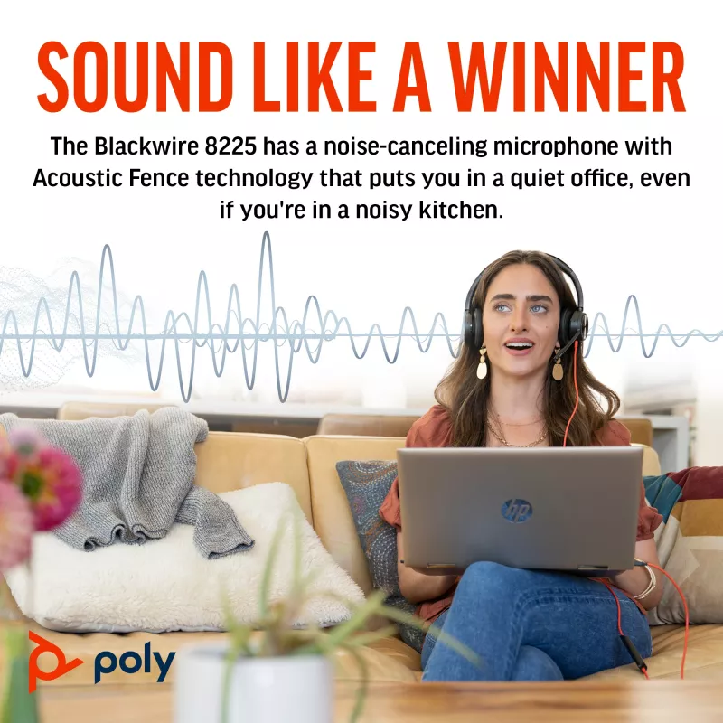 HP Poly Blackwire 8225 stereofoninen USB-C-kuulokemikrofoni + USB-C/A-sovitin