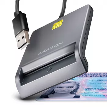Axagon CRE-SM3T USB-A äly-/ID-kortinlukija, litteä, USB 2.0, 1,3 m, musta, 56 g