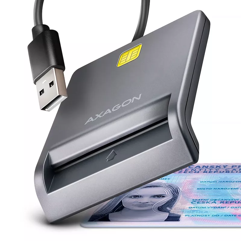 Axagon CRE-SM3T USB-A äly-/ID-kortinlukija, litteä, USB 2.0, 1,3 m, musta, 56 g