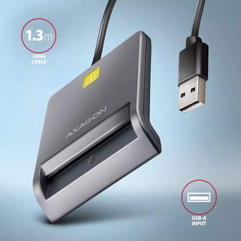 Axagon CRE-SM3T USB-A äly-/ID-kortinlukija, litteä, USB 2.0, 1,3 m, musta, 56 g