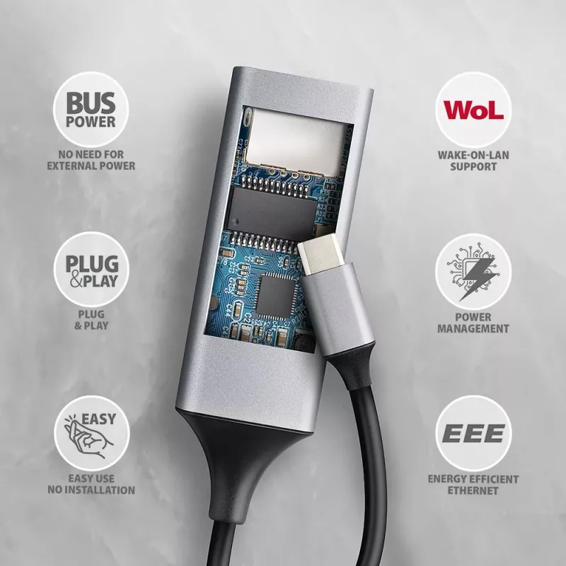 Axagon ADE-TXPD USB-C Gigabit Ethernet -sovitin PD 100W