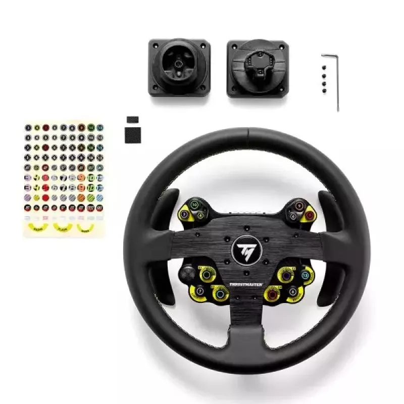 Thrustmaster Evo Racing 32R Leather musta, keltainen ratti PC, PlayStation 4, PlayStation 5, Xbox, Xbox One