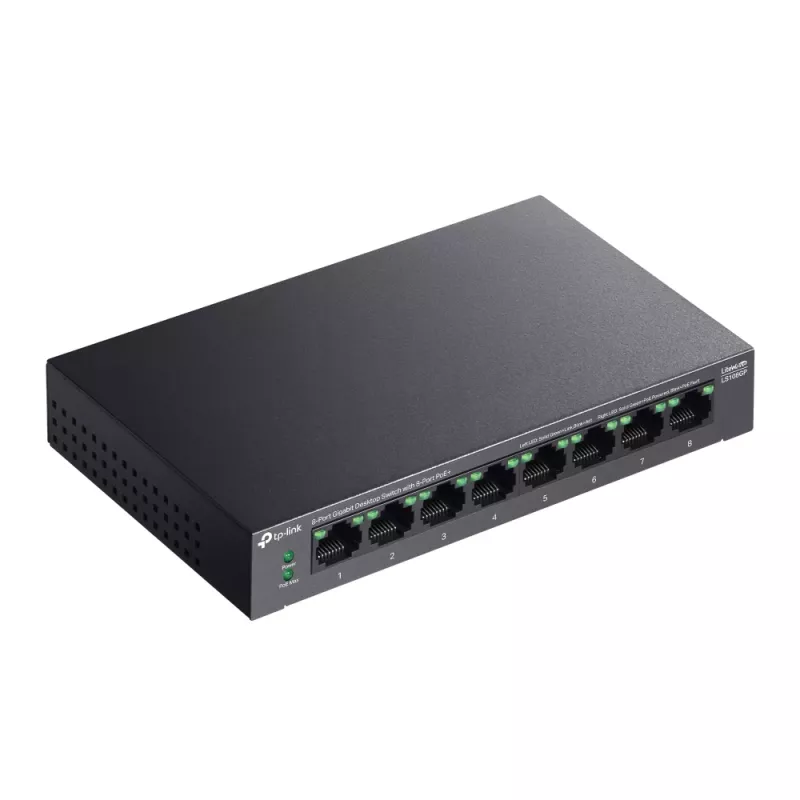 TP-Link LiteWave 8-porttinen Gigabit-työpöytäkytkin, jossa 8-porttinen PoE+