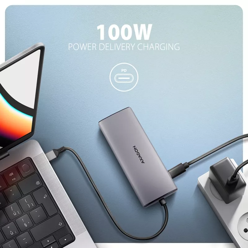 Axagon HMC-6G2L USB 10Gbps -keskitin, 2x USB-A, 1x USB-C, HDMI 4k/60Hz, RJ-45, PD 100W