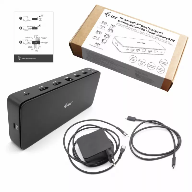 i-tec Thunderbolt 4 Dual DisplayPort -telakointiasema PRO + Power Delivery 92 W