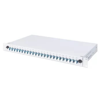 DIGITUS kuitujatkosrasia liukukannella, 1U, varustettu 24x LC Duplex, sis. M25-ruuvi, jatkoskasetti Singlemode OS2, värilliset pigtailit